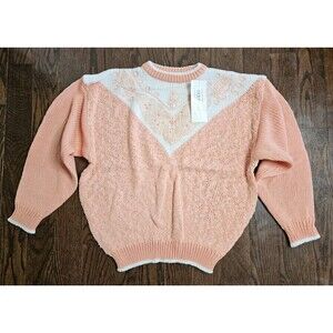 NWT VTG Maurada Sweater Embellished Beads Crew Neck Sz XL Peach NOS